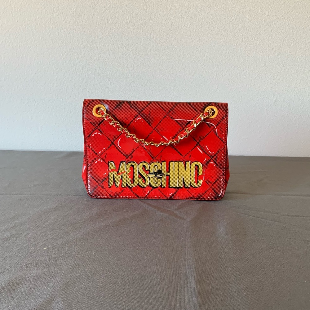 Moschino Patent Red Leather Shoulder Bag